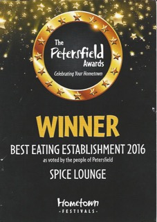 Spice Lounge Petersfield - Winner - Best Eating Establishment - Petersfield Awards