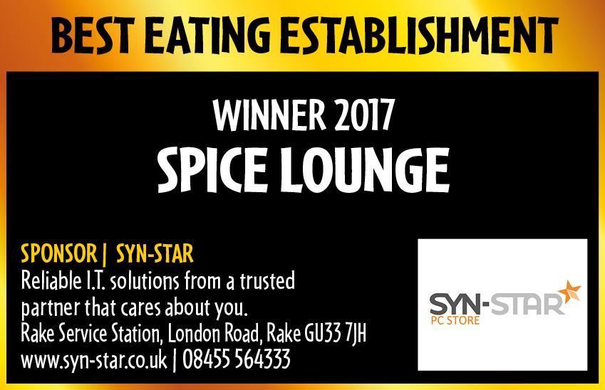 Best Eating Establishment Winner 2017 - Spice Lounge Petersfield Restaurants Petersfield Restaurant Petersfield Authentic Indian Cuisine Hampshire Takeaway