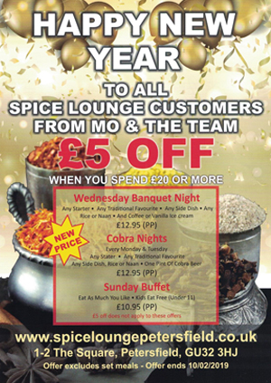 New Year Promotion 2018 Spice Lounge Petersfield Authentic Indian Cuisine Petersfield Hampshire - Indian Restaurtants Petersfield - Indian Restaurtant